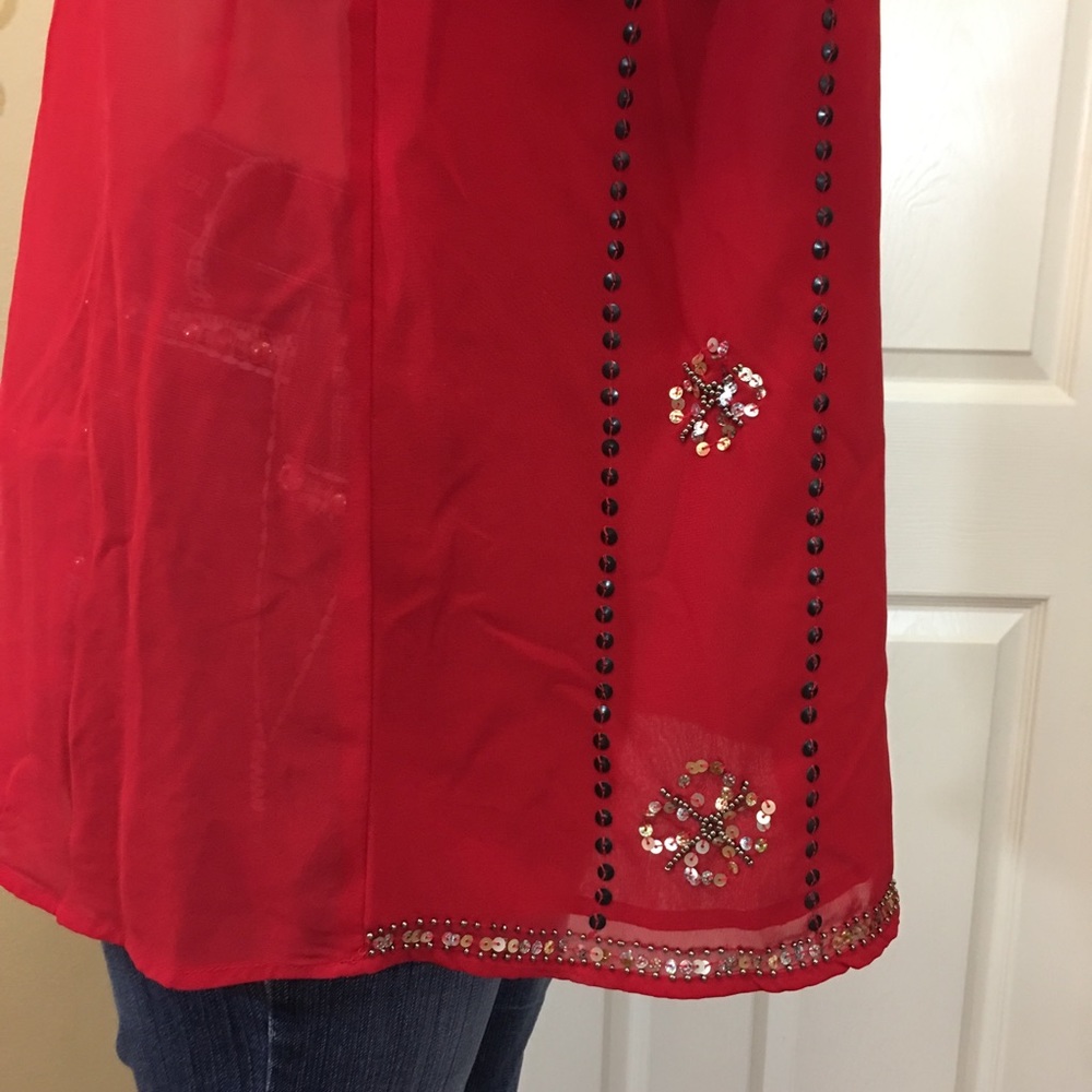 BUNDLE ME 😃 Ashley Stewart red beaded sequin top - Picture 6 of 8